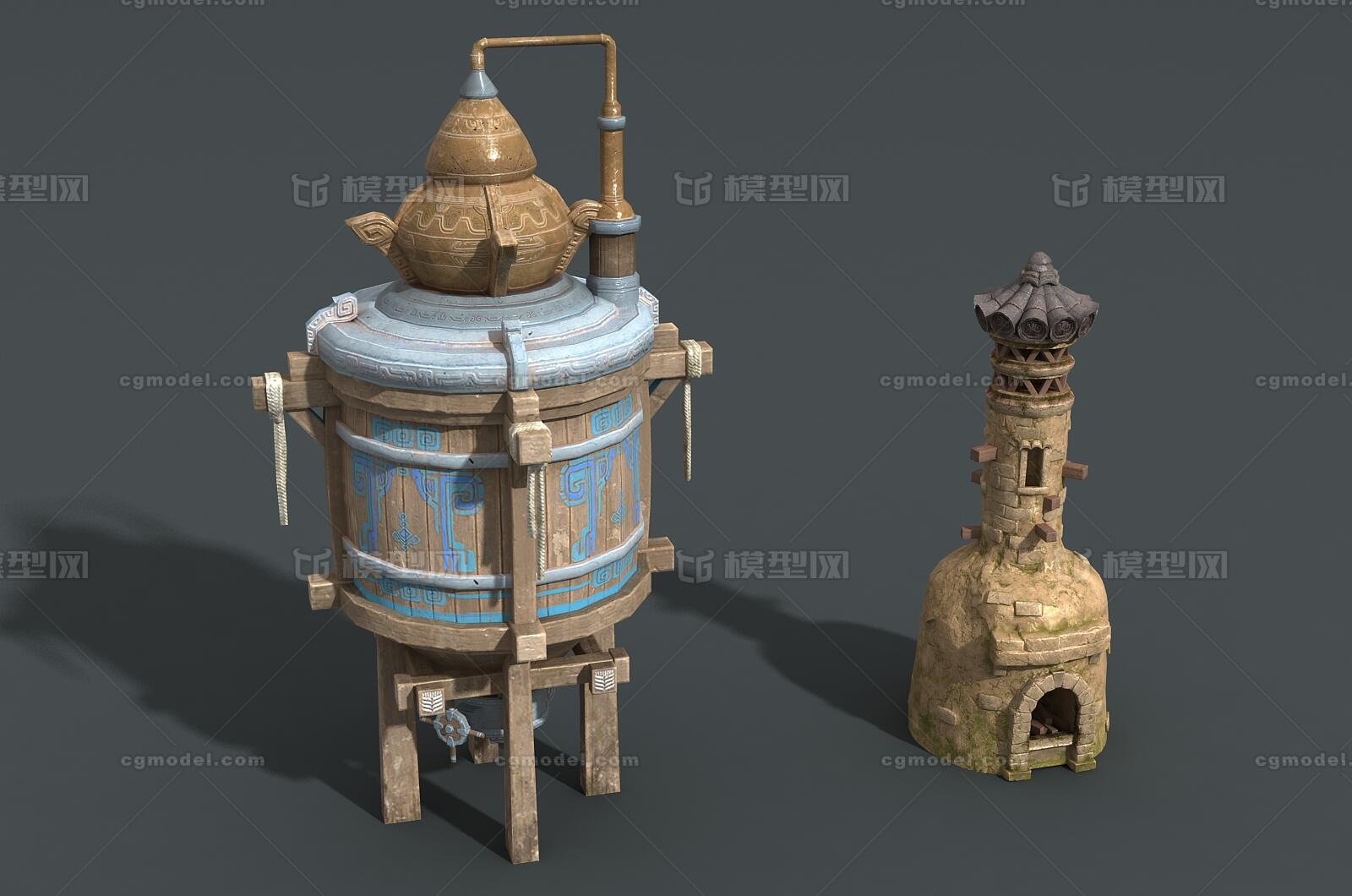 卡通 古代水箱模型-场景部件模型库-FBX(.fbx)模型下载-cg模型网