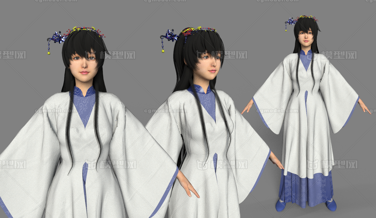 PBR美女 古代长裙美人模型-女人模型库-FBX(.fbx)模型下载-cg模型网