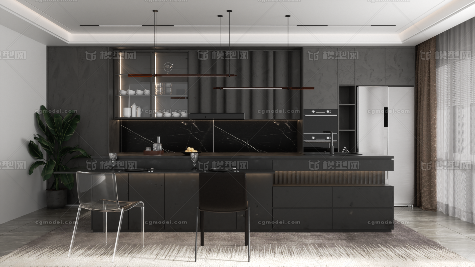 oc室内厨房餐厅场景模型-现代场景模型库-Cinema 4D(.c4d)模型下载-cg模型网