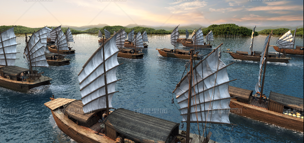 帆船 船队模型-古代场景模型库-3ds Max(.max)模型下载-cg模型网