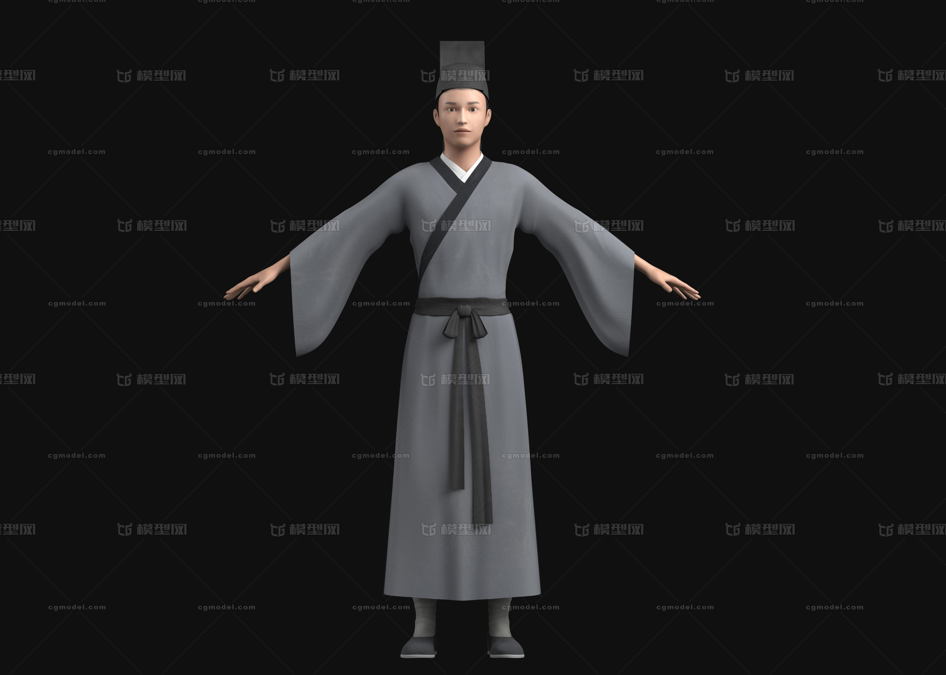 书生秀才读书人模型模型-男人模型库-Maya(.ma/.mb)模型下载-cg模型网