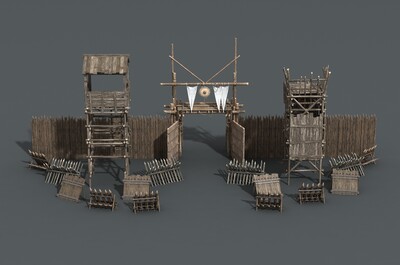 卡通 古代寨门模型-场景部件模型库-FBX(.fbx)模型下载-cg模型网