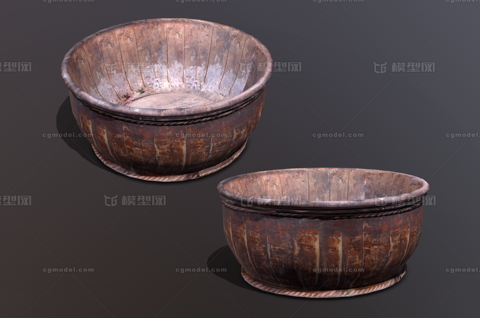写实老式木盆洗脚盆泡脚盆生活用品模型-杯具器皿模型库-3ds Max(.max)模型下载-cg模型网