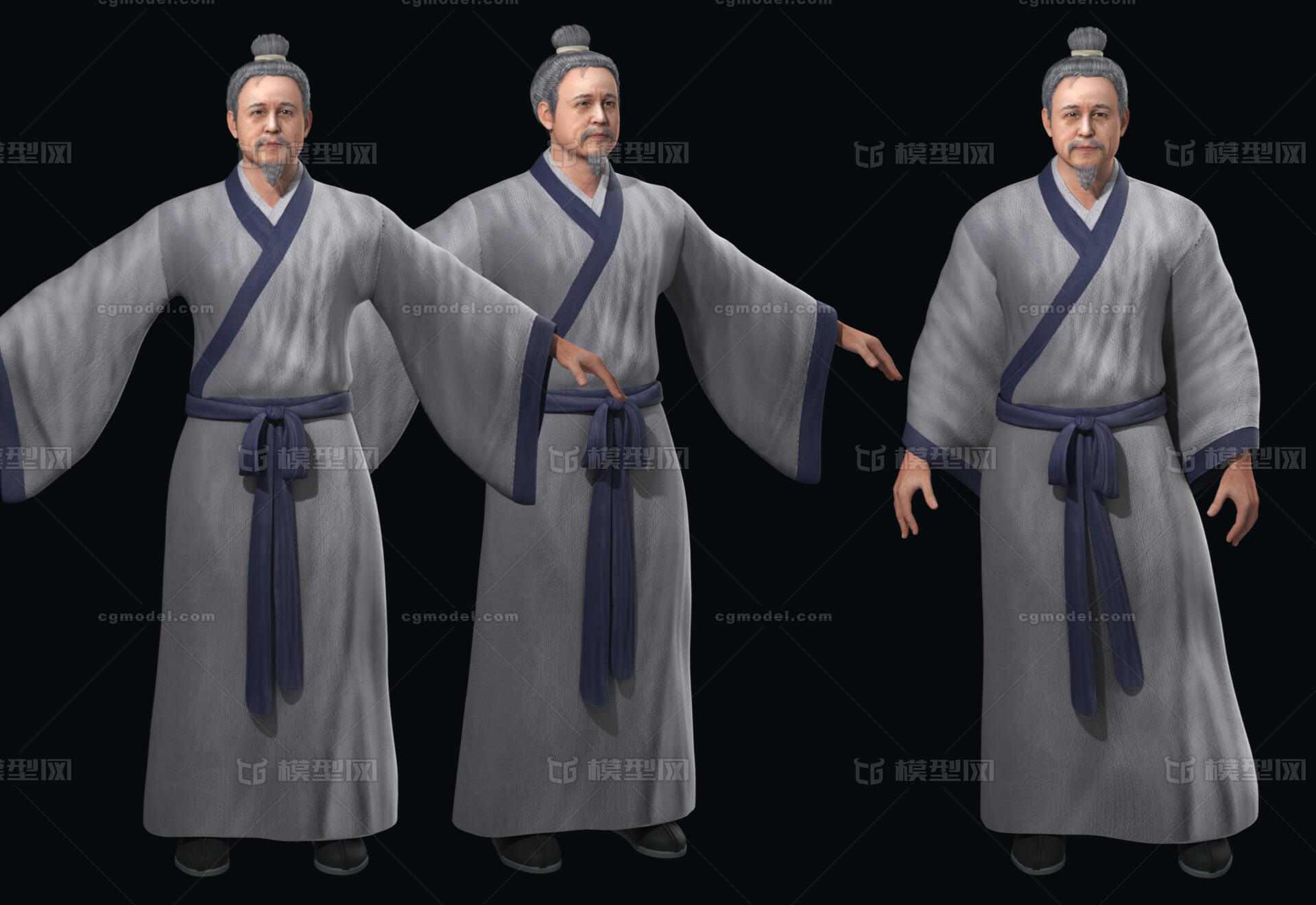 原创古代人物【带绑定】 古代老人模型-男人模型库-FBX(.fbx)模型下载-cg模型网