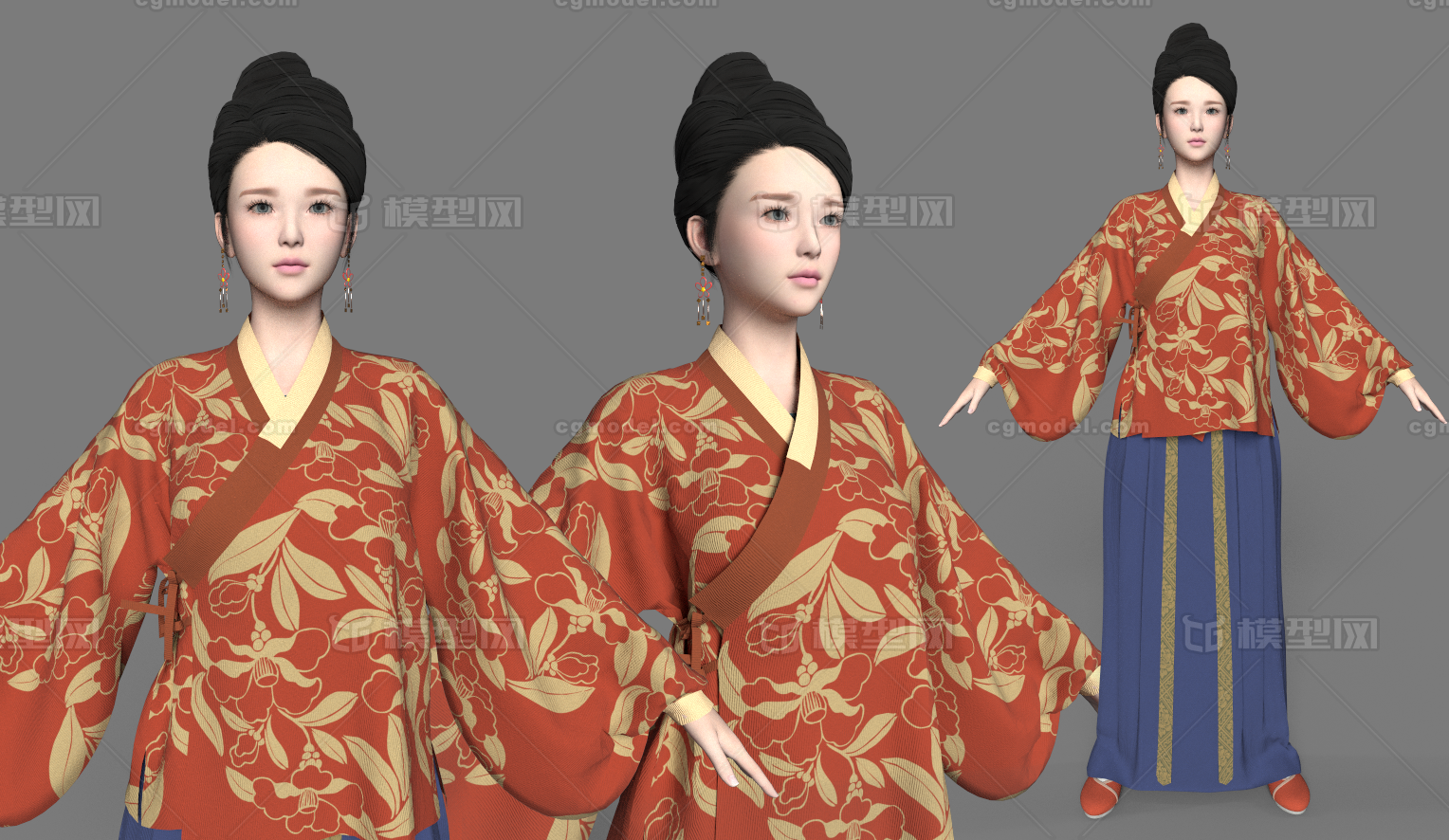 古代女性服饰 汉服模型-女人模型库-FBX(.fbx)模型下载-cg模型网