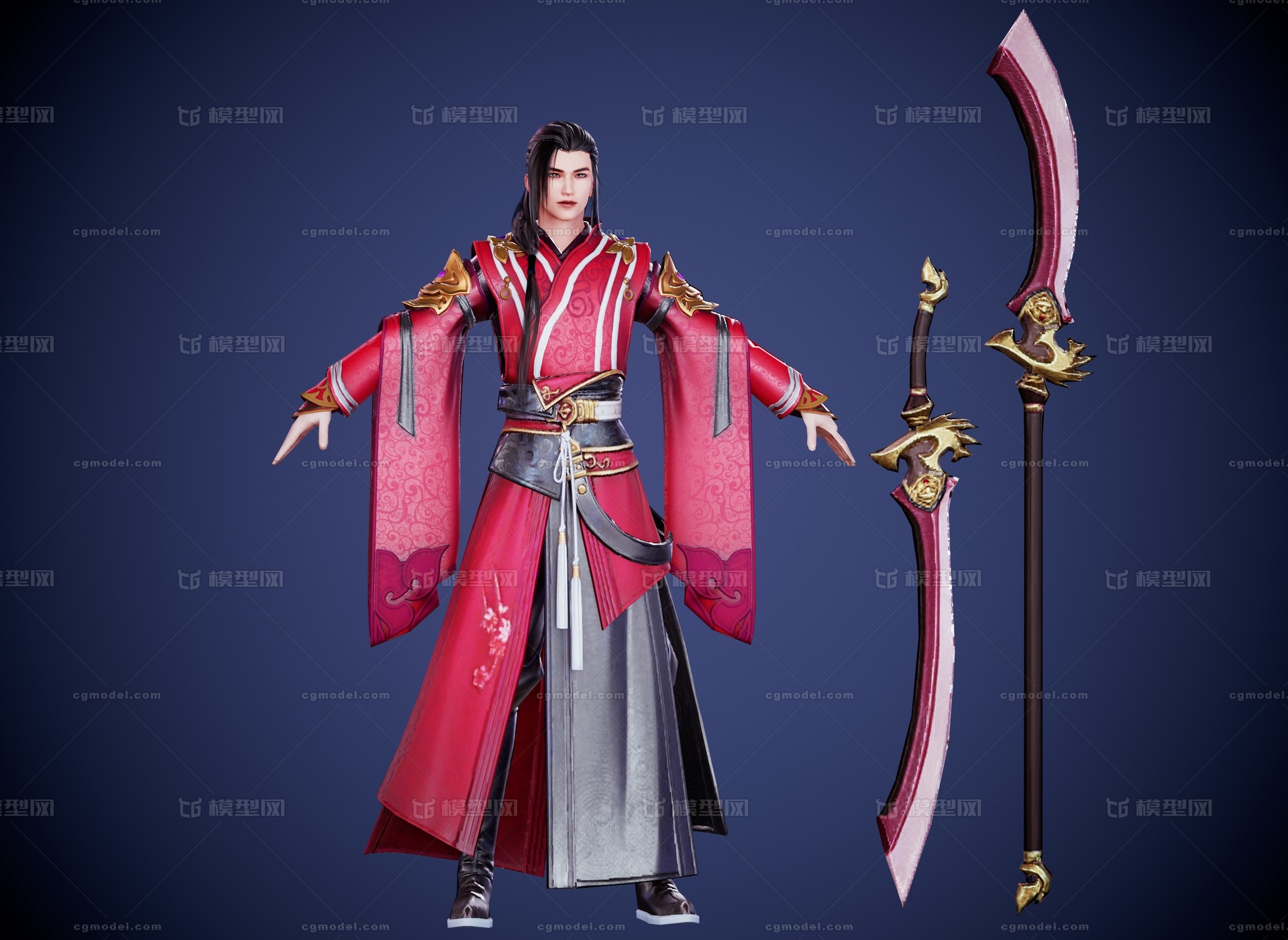 绿林侠士刀客江湖武者 古装汉服兵器长柄刀模型-男人模型库-3ds Max(.max)模型下载-cg模型网
