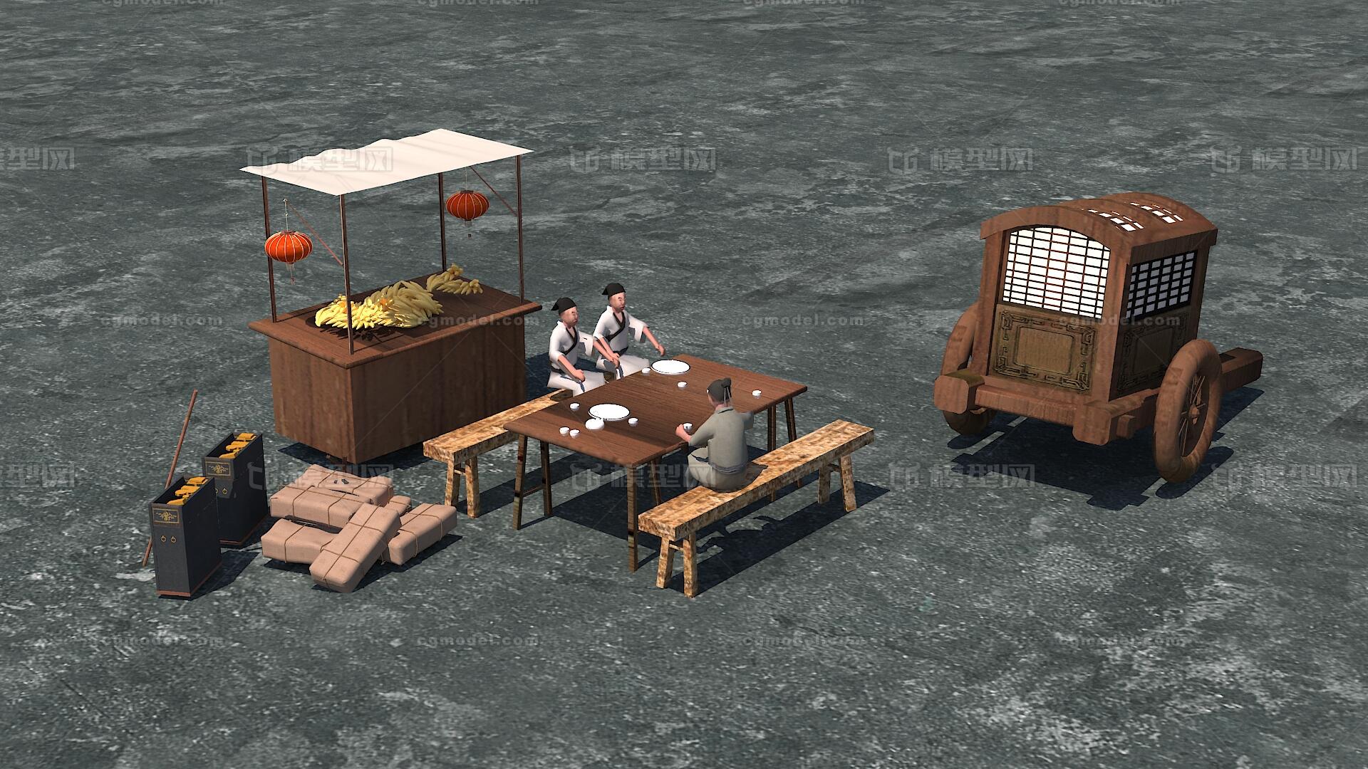 古代摊位 地摊模型-古代场景模型库-3ds Max(.max)模型下载-cg模型网