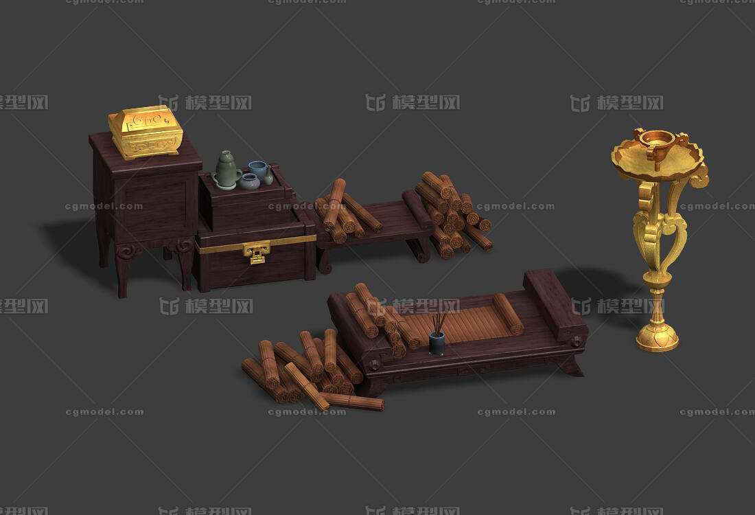 书简 古书案模型-古代场景模型库-3ds Max(.max)模型下载-cg模型网