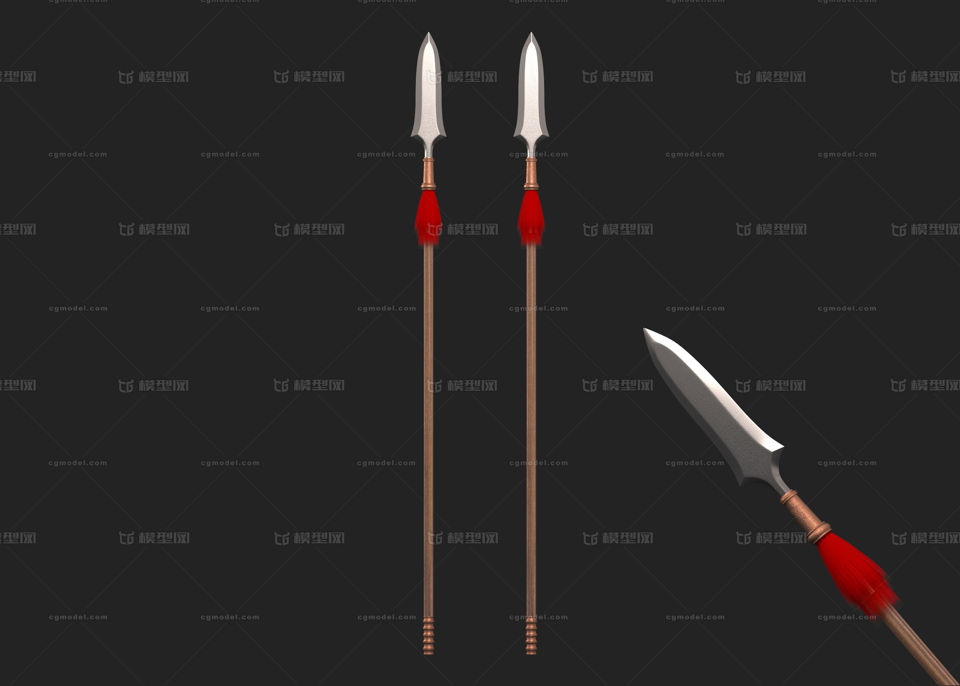 长矛红缨枪武器模型模型-冷兵器模型库-Maya(.ma/.mb)模型下载-cg模型网