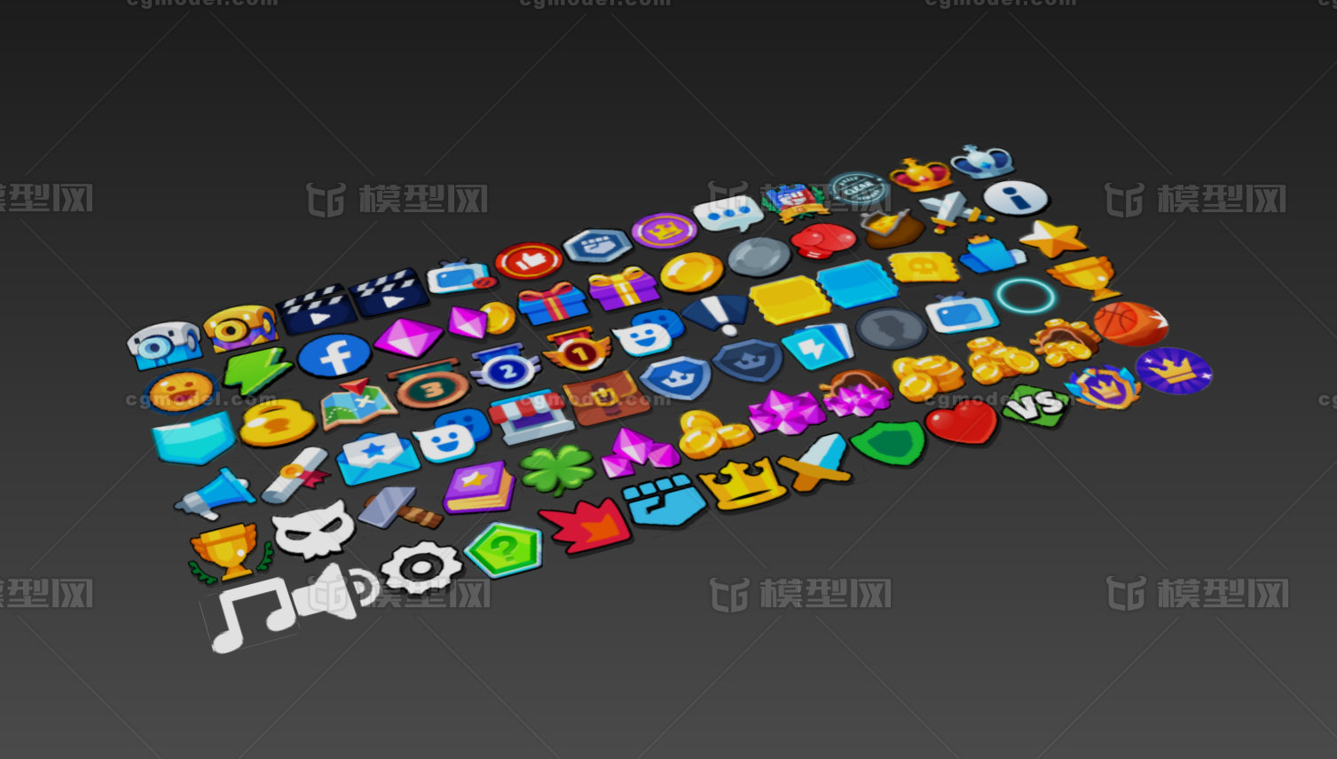 2D素材UI图标手绘模型-其他模型库-3ds Max(.max)模型下载-cg模型网