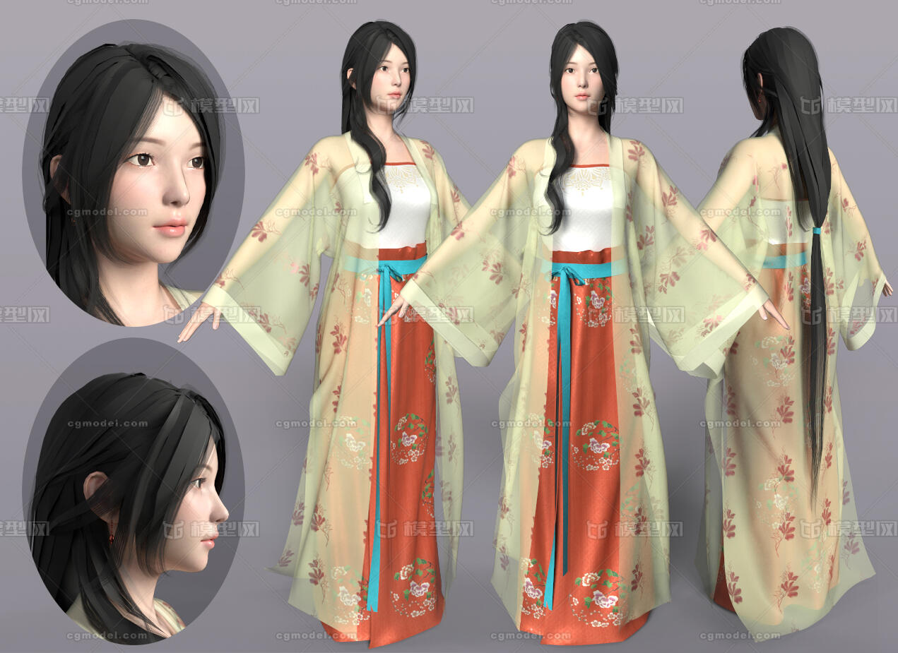 古典女人中国古代女子汉服宋代古风美女模型-女人模型库-3ds Max(.max)模型下载-cg模型网