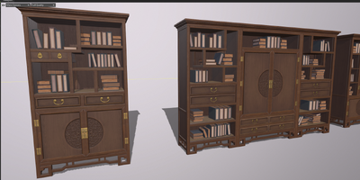 PBR场景组件古风室内家具书柜古代书架模型-古代场景模型库-3ds Max(.max)模型下载-cg模型网