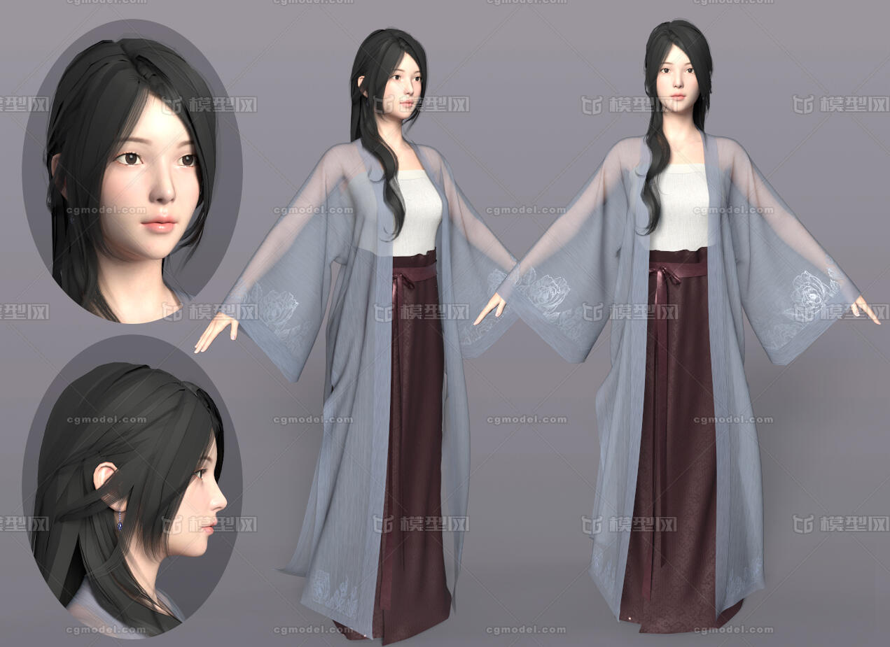 古典女人中国古代女子汉服宋代古风美女模型-女人模型库-3ds Max(.max)模型下载-cg模型网