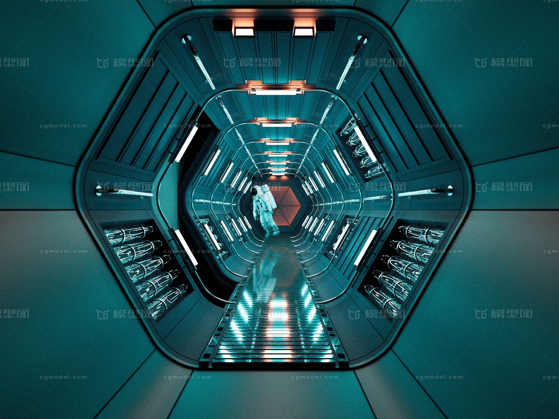 太空舱内部走廊漂浮宇航员无人深空模型-宇宙飞船模型库-Blender(.blend)模型下载-cg模型网