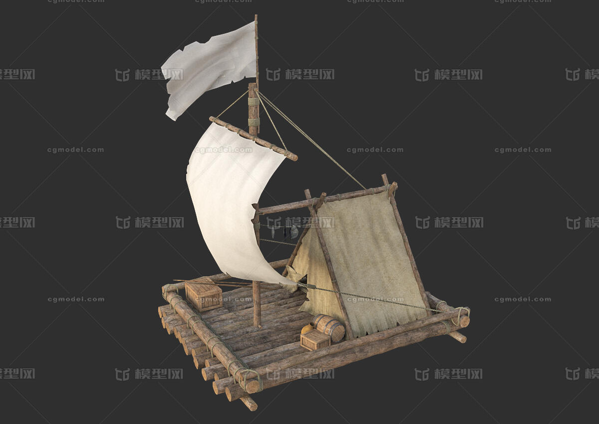 简陋木筏 救生筏模型-古代船/仿古船模型库-FBX(.fbx)模型下载-cg模型网