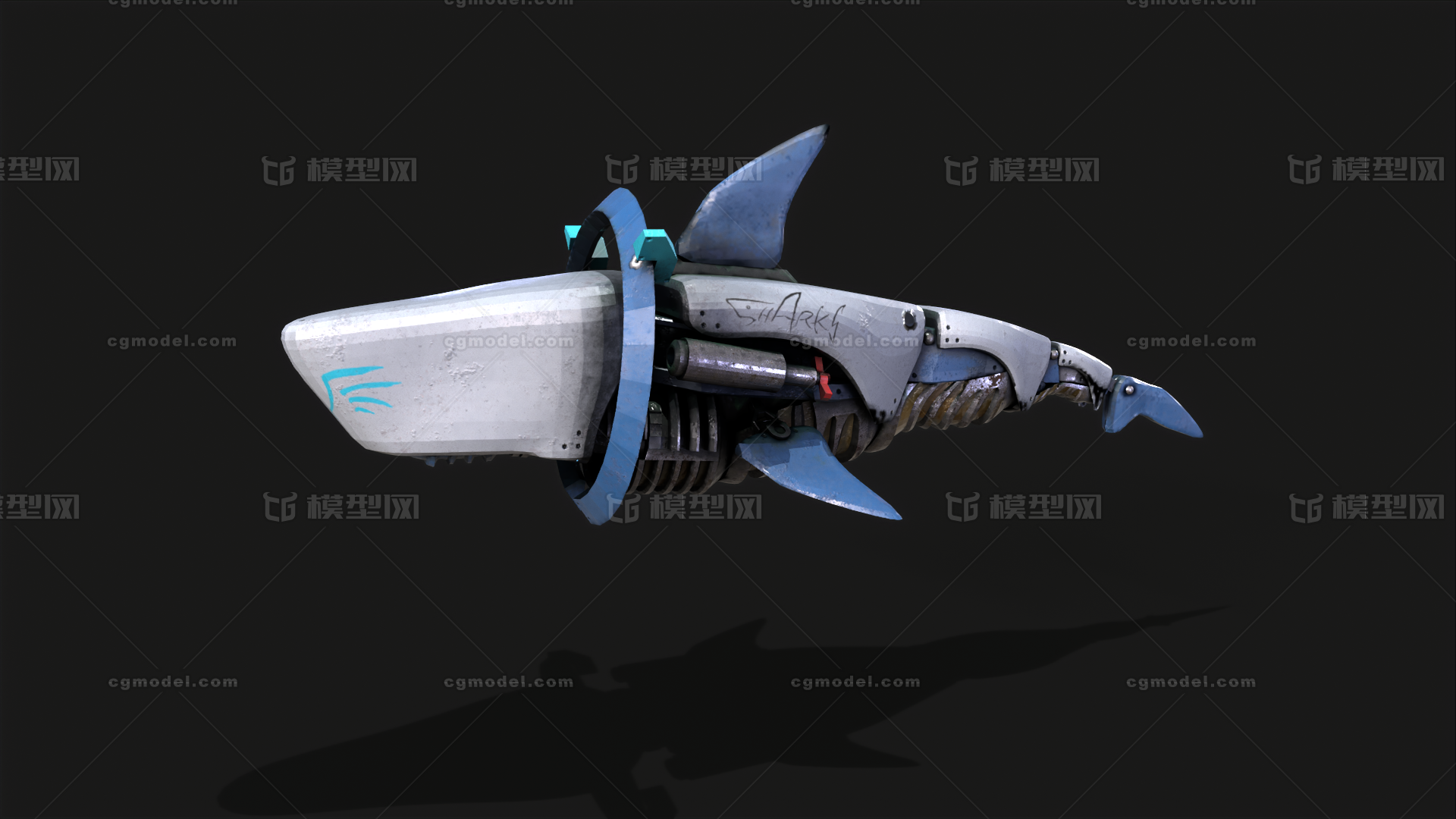 机器鲨鱼 机械鲨鱼 仿生鱼 赛博朋克风格