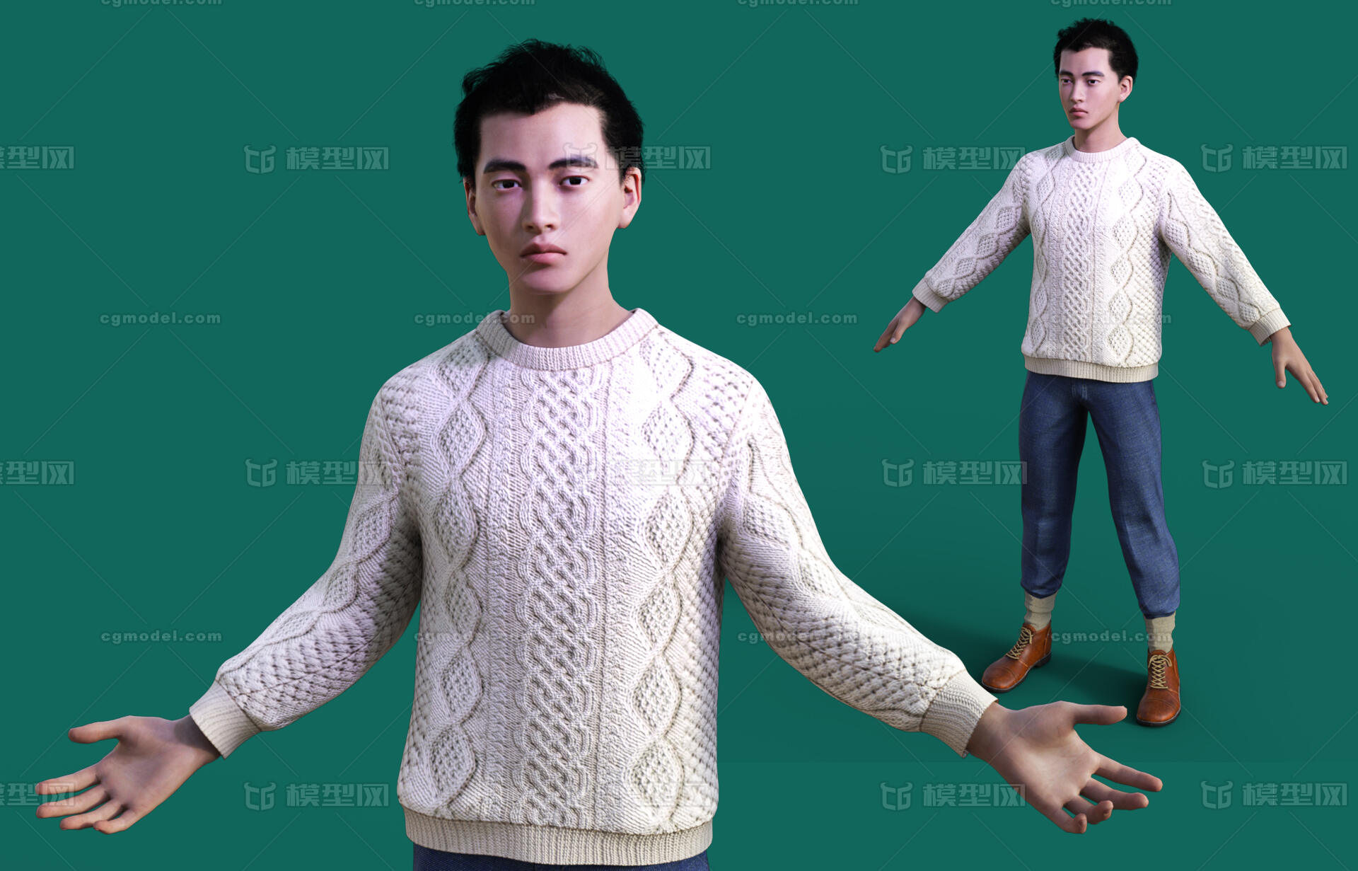 男人穿毛衣带骨骼绑定数字人虚拟人男青年模型-男人模型库-3ds Max(.max)模型下载-cg模型网