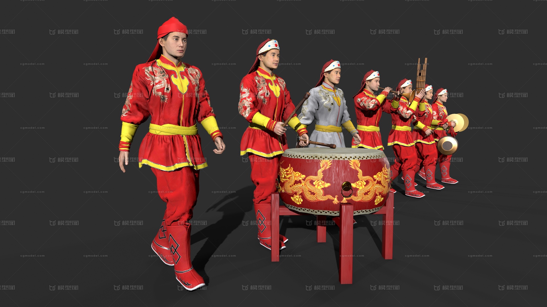 古代人【有绑定】古代仪仗队 杂耍人模型-男人模型库-Cinema 4D(.c4d)模型下载-cg模型网