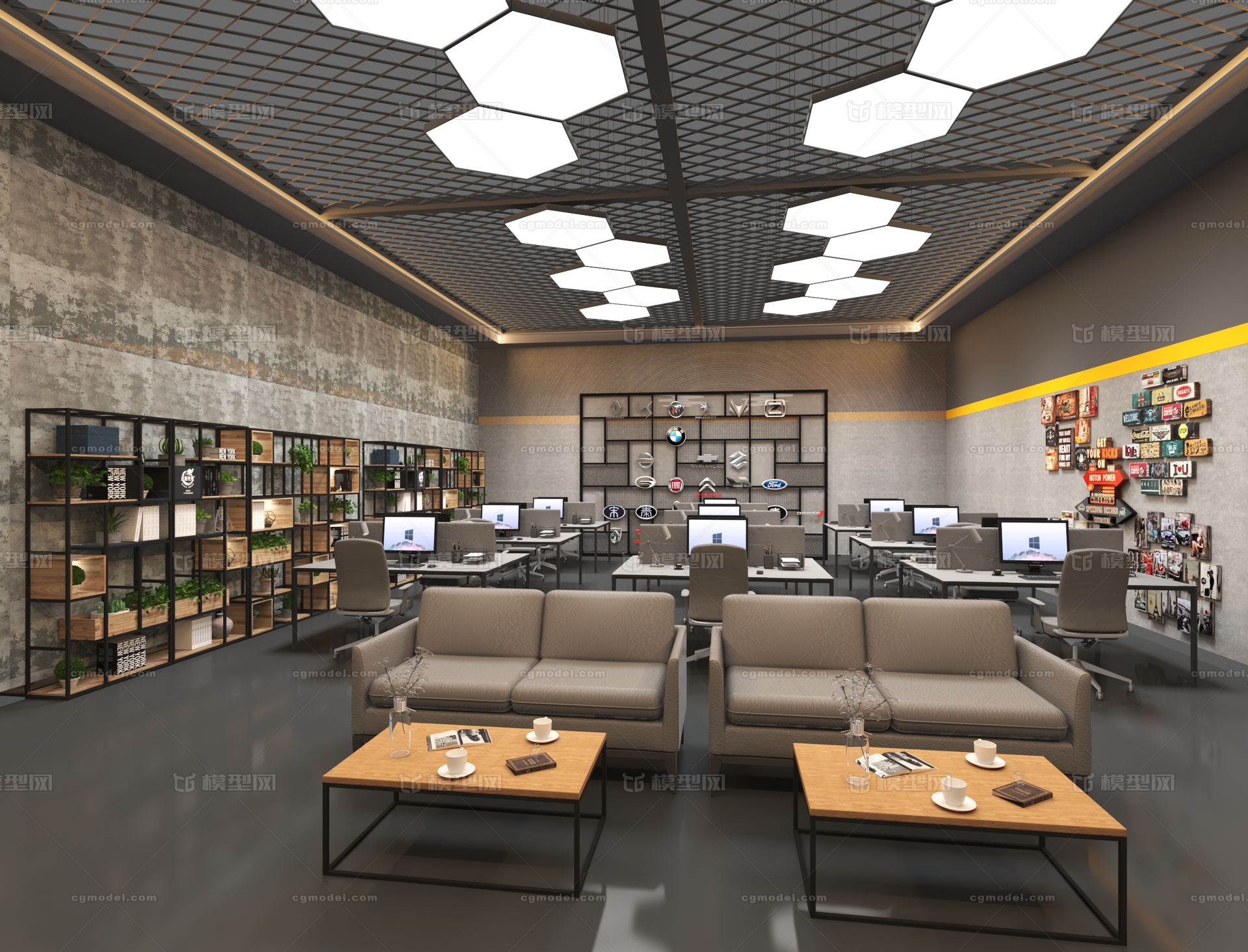 工业风办公室 工作室模型-办公空间模型库-3ds Max(.max)模型下载-cg模型网