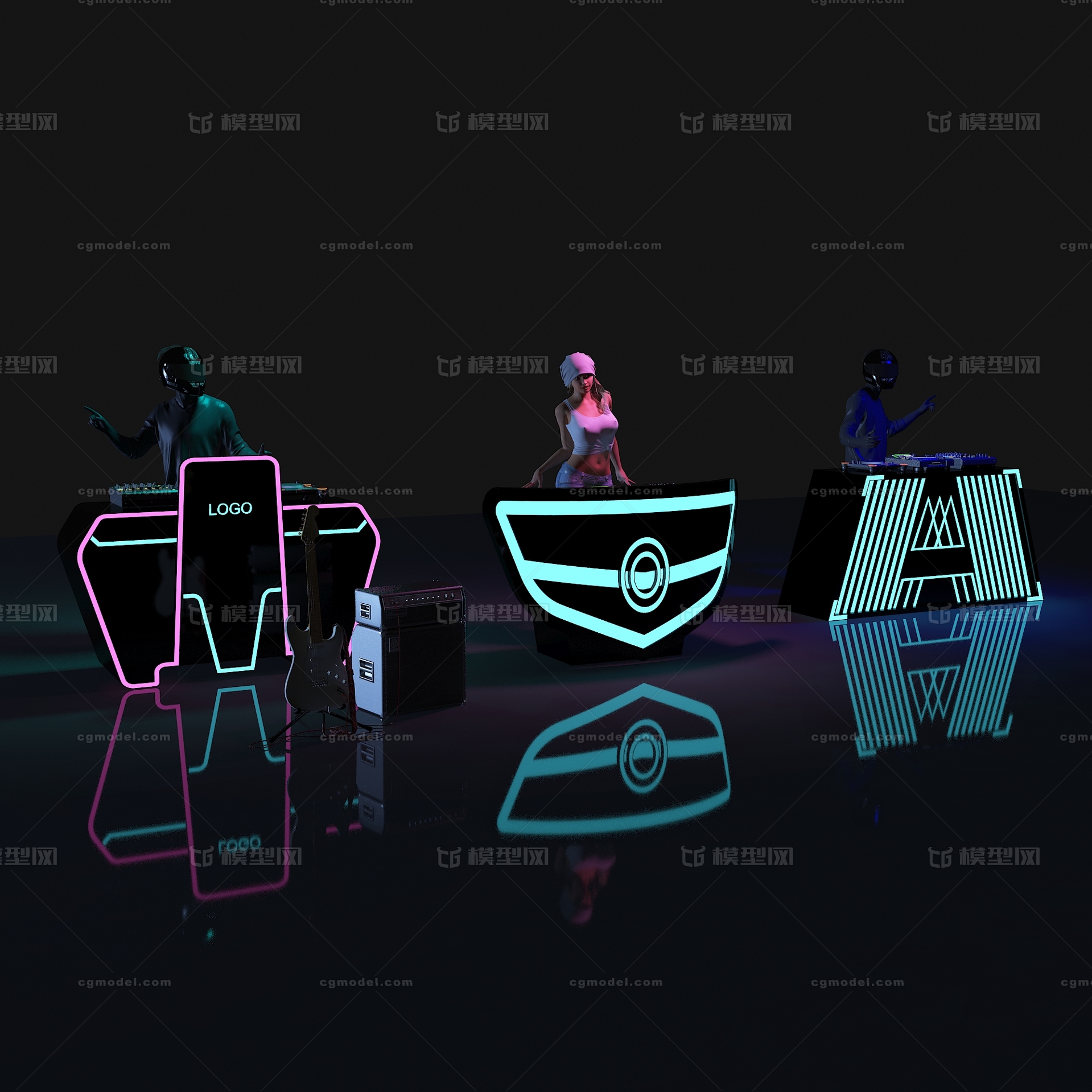 DJ打碟 DJ台模型-女人模型库-3ds Max(.max)模型下载-cg模型网