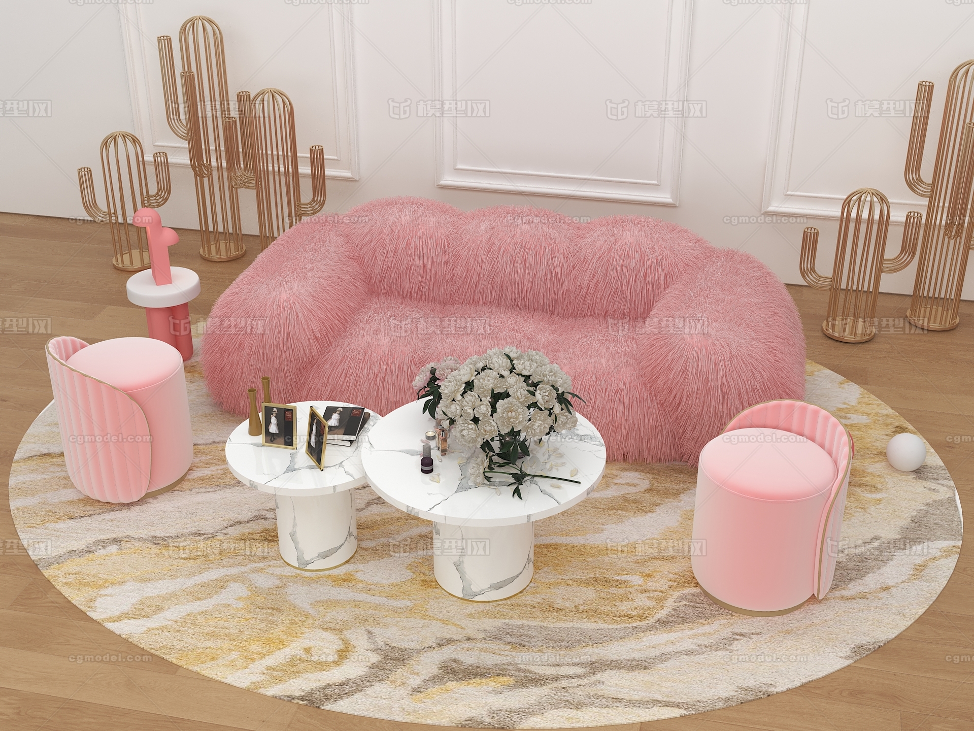 现代客厅 沙发茶几组合模型-现代场景模型库-3ds Max(.max)模型下载-cg模型网