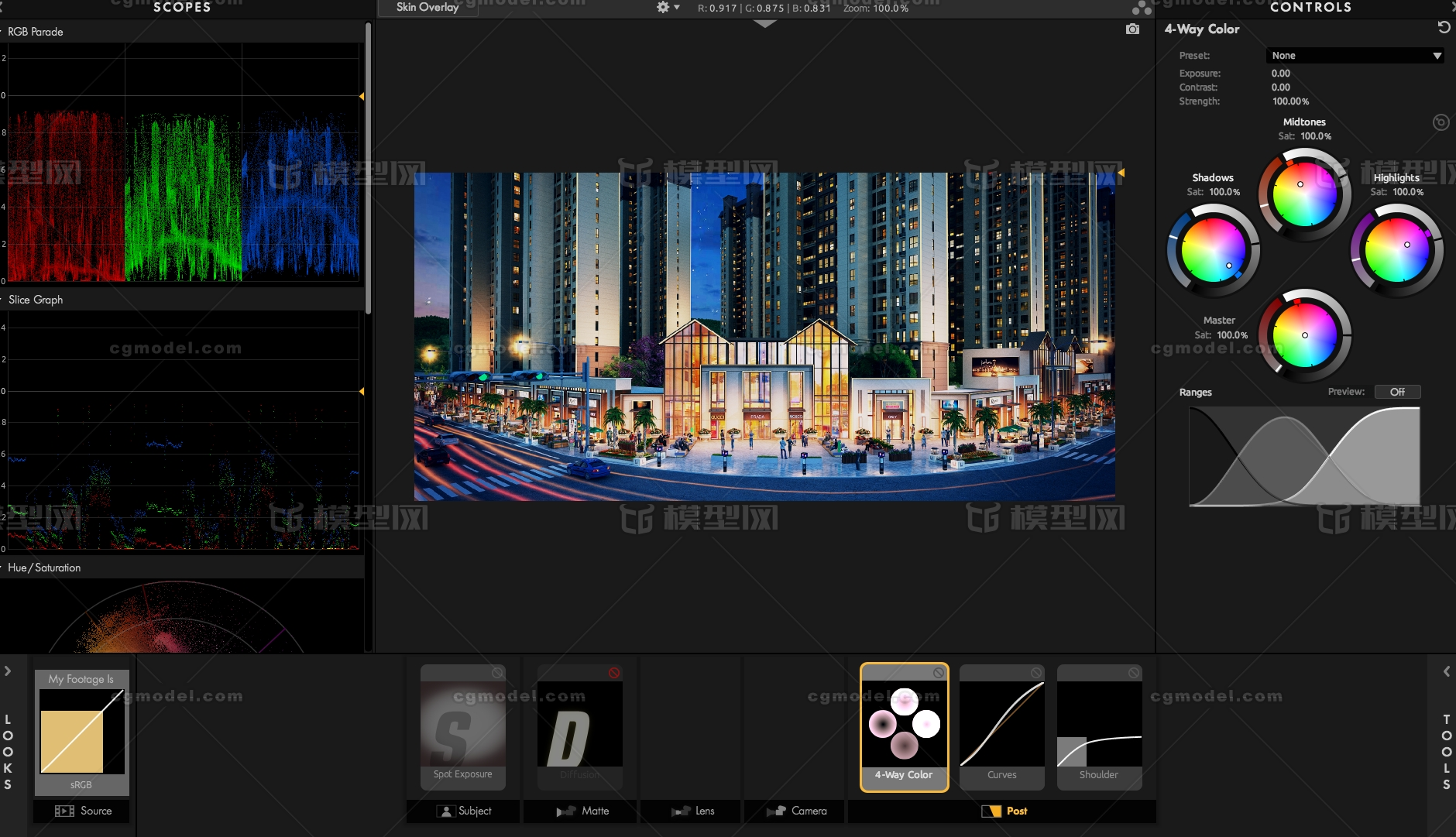 夜景沿街商铺 商业街模型-现代场景模型库-3ds Max(.max)模型下载-cg模型网