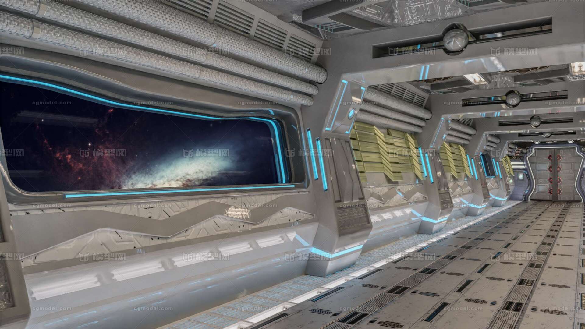 科幻未来飞船空间站内走廊通道 C528模型-科幻场景模型库-3ds Max(.max)模型下载-cg模型网