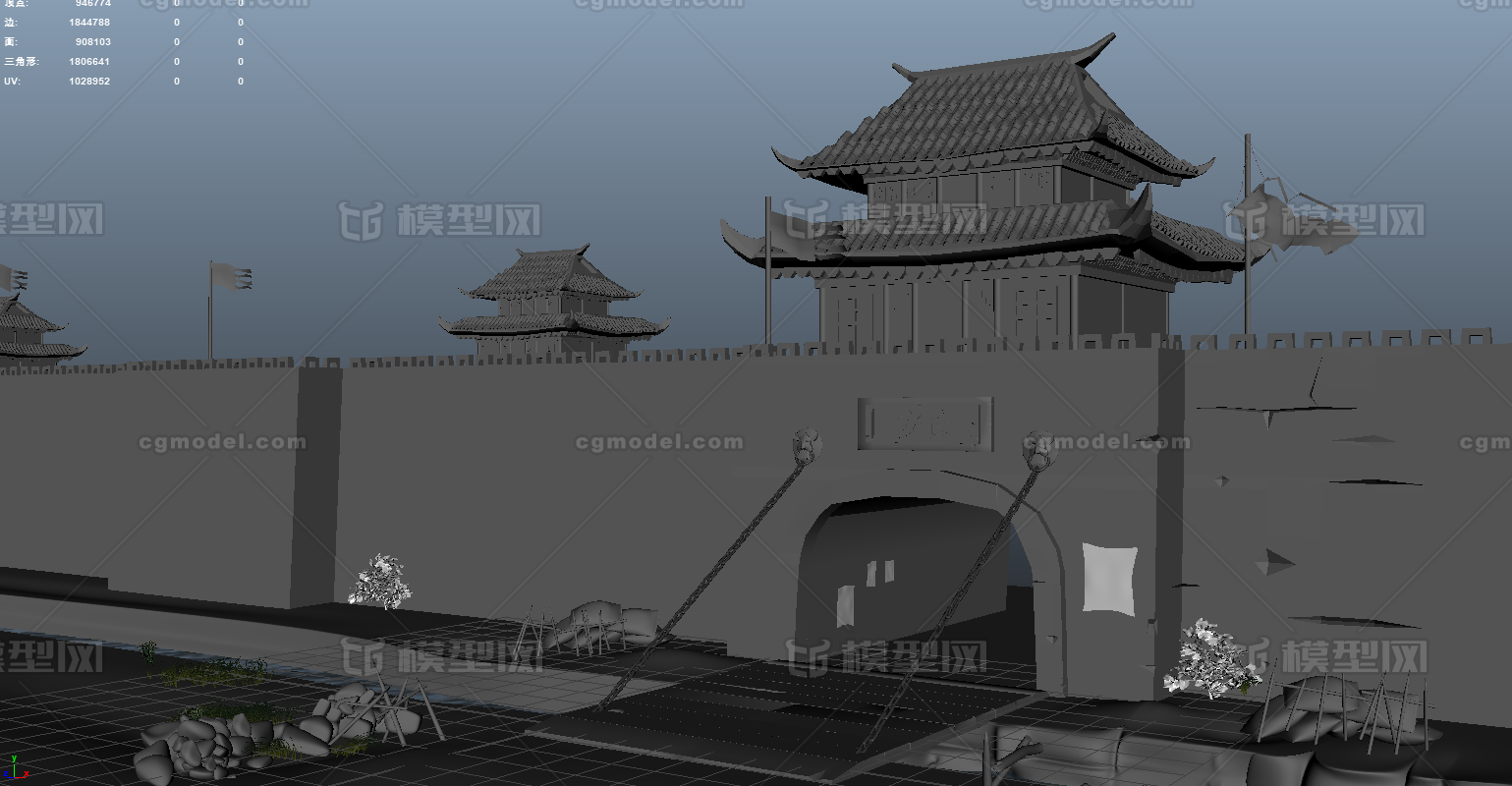 古城 城墙模型-古代场景模型库-Maya(.ma/.mb)模型下载-cg模型网