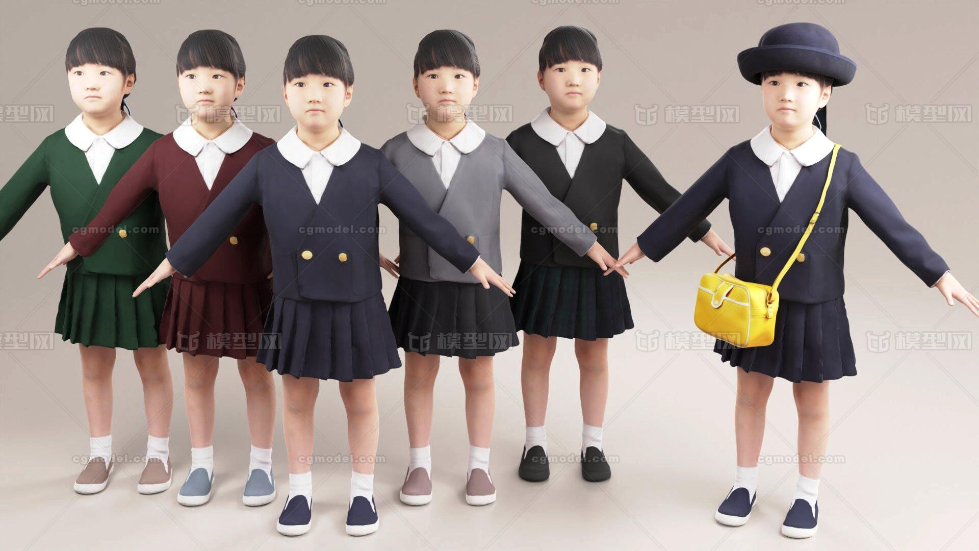 女孩（动画）小学生 女学生模型-孩子-女模型库-FBX(.fbx)模型下载-cg模型网