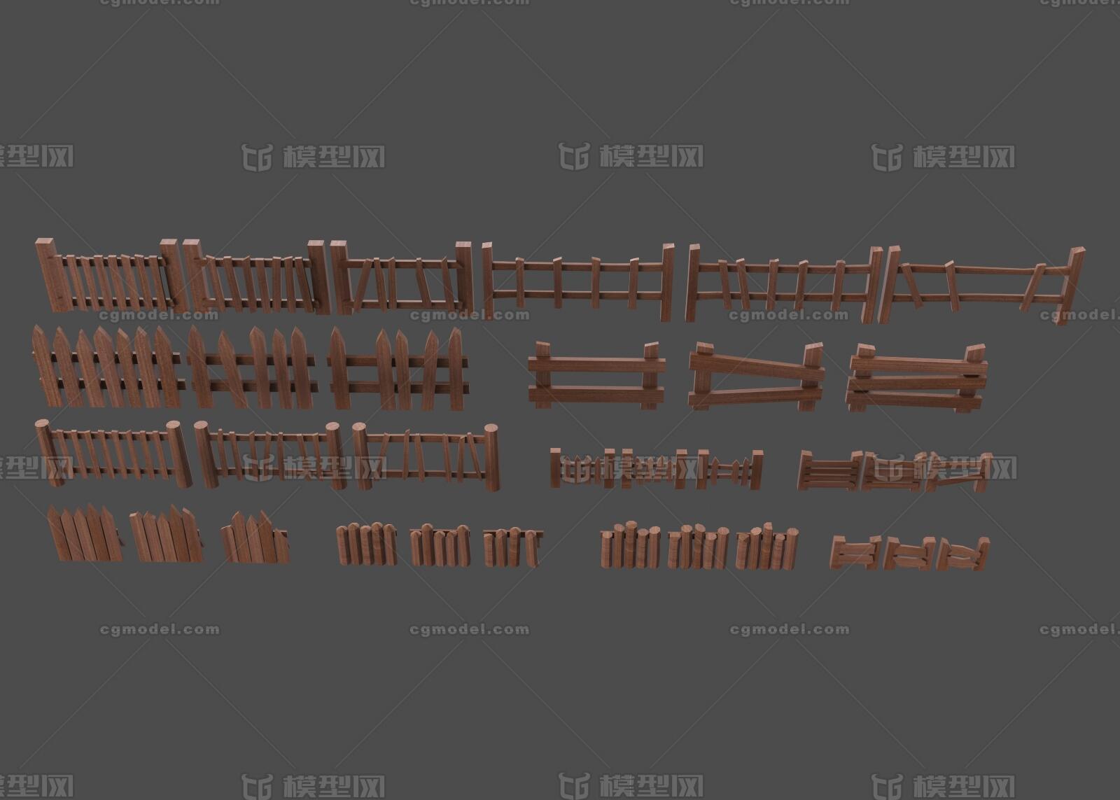 木围栏 木栅栏模型-场景部件模型库-3ds Max(.max)模型下载-cg模型网