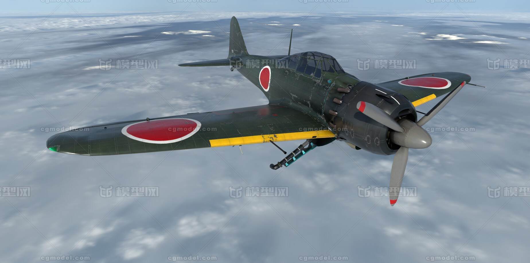 二战日本零式飞机 舰上战斗机五二型模型-军用直升机模型库-OBJ(.obj/.mtl)模型下载-cg模型网