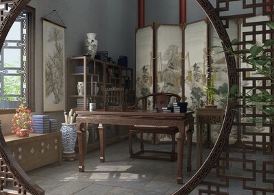 古代室内场景 古代书房模型-古代场景模型库-3ds Max(.max)模型下载-cg模型网
