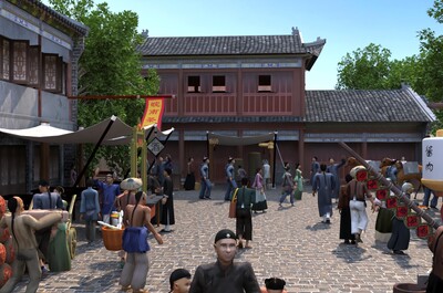 古建古代商业街古代集市古代市场中式商业街模型-古代场景模型库-3ds Max(.max)模型下载-cg模型网