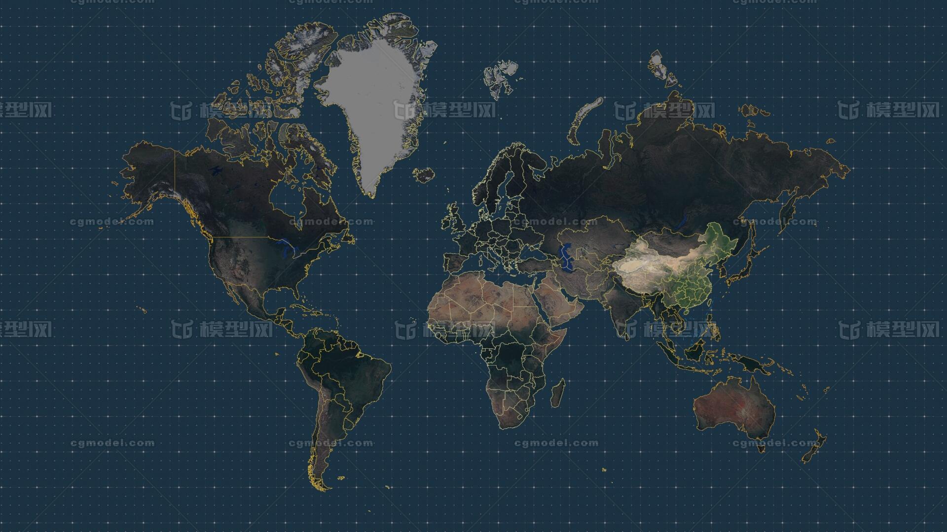 写实世界地图3D模型带区划边界 网格海洋模型-地形模型库-FBX(.fbx)模型下载-cg模型网
