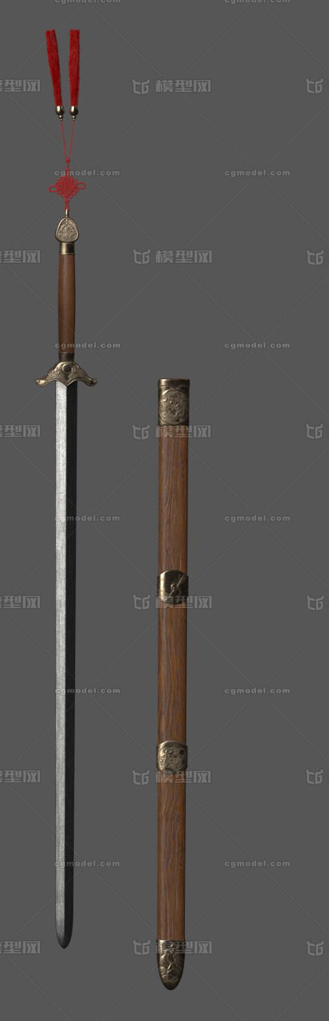 中国古代兵器长剑 武器模型-冷兵器模型库-Maya(.ma/.mb)模型下载-cg模型网