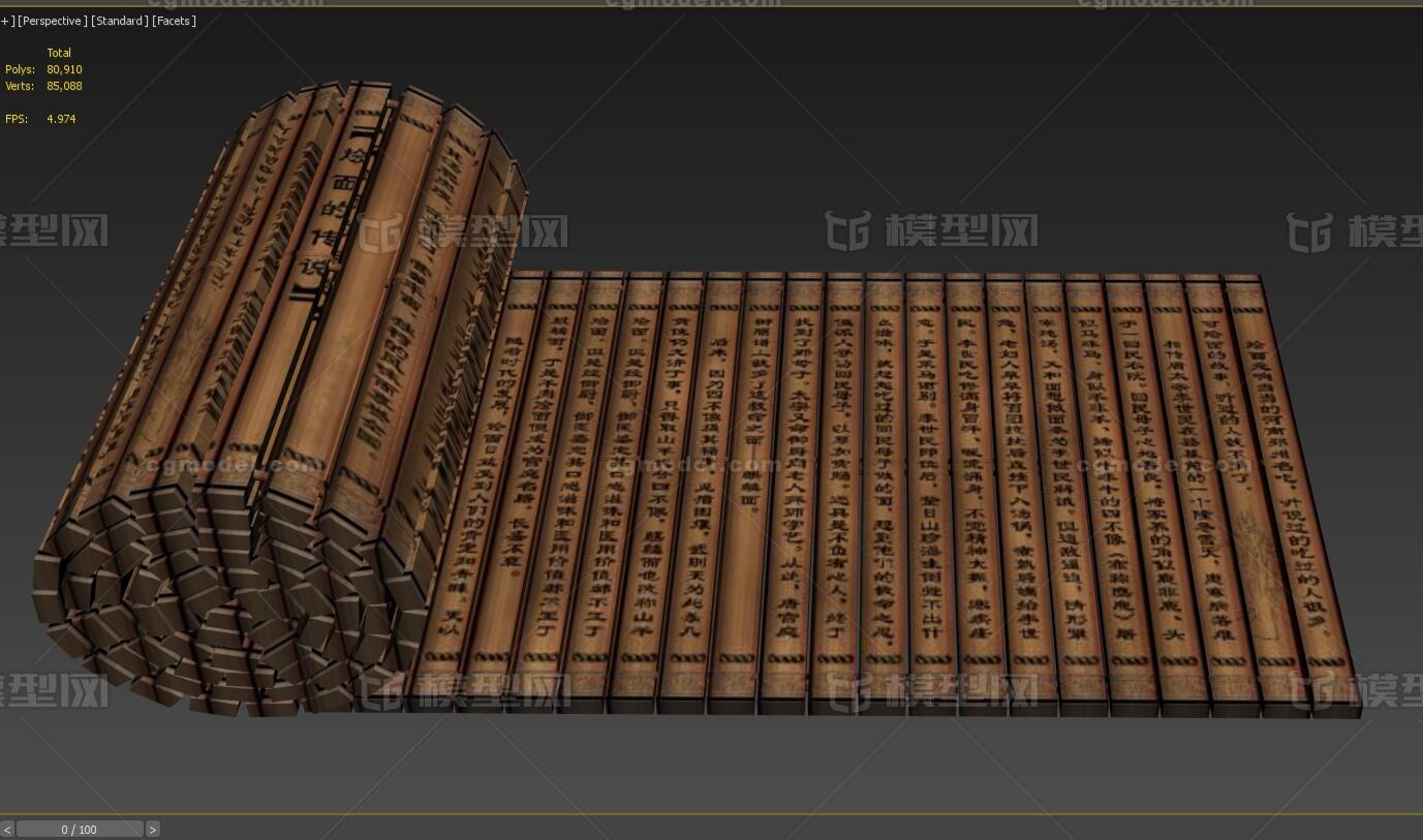 古代竹简书古书书房 书库模型-场景部件模型库-3ds Max(.max)模型下载-cg模型网