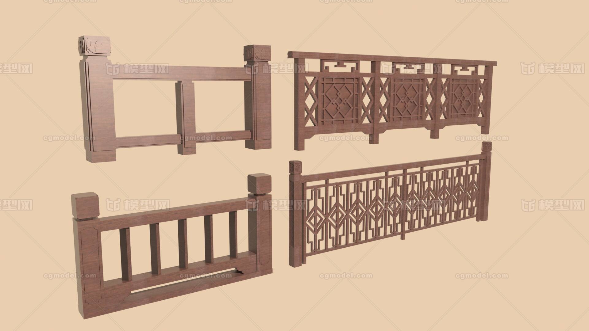 中式护栏 中式栏杆模型-场景部件模型库-3ds Max(.max)模型下载-cg模型网