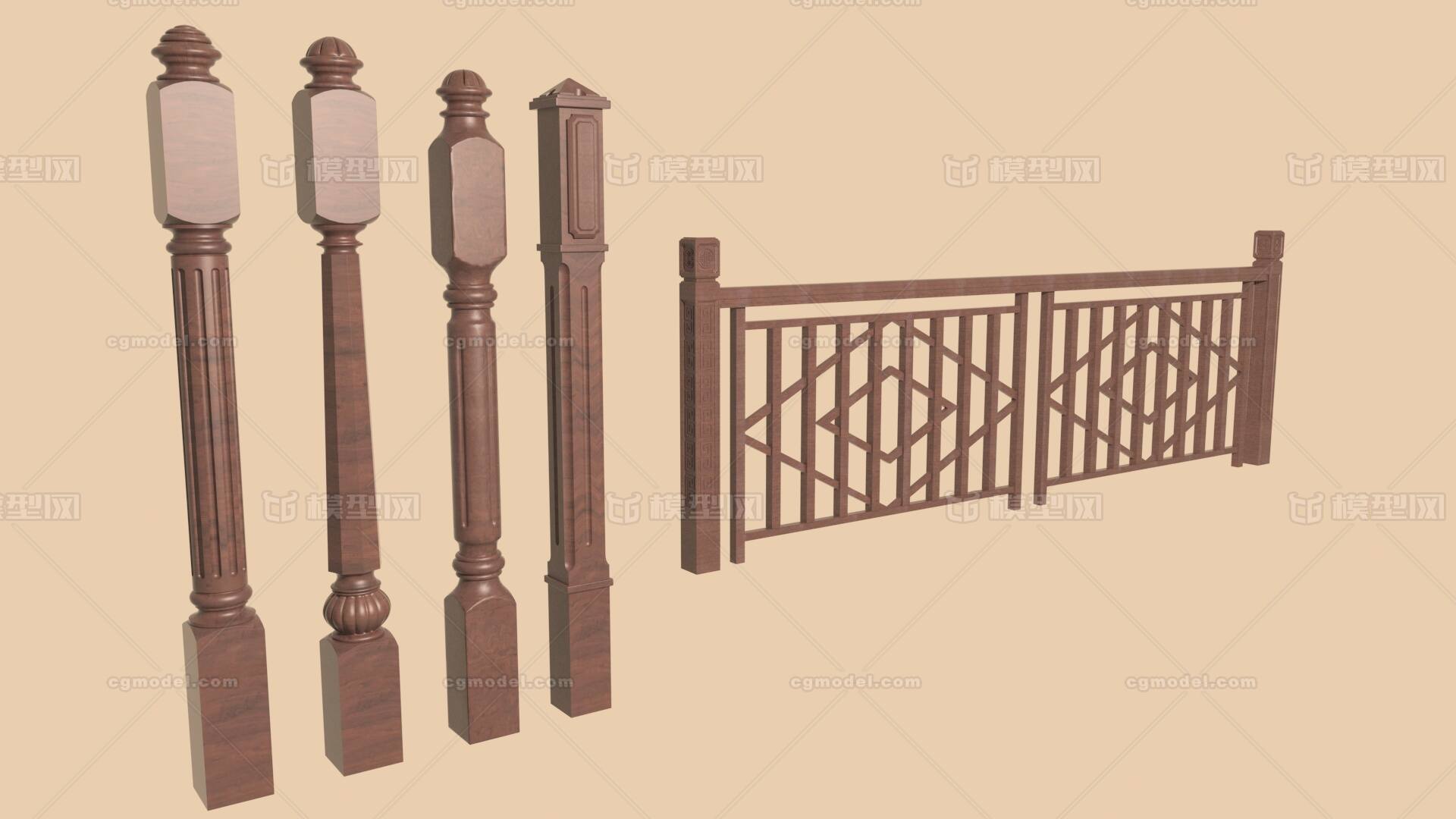 中式护栏 中式栏杆模型-场景部件模型库-3ds Max(.max)模型下载-cg模型网