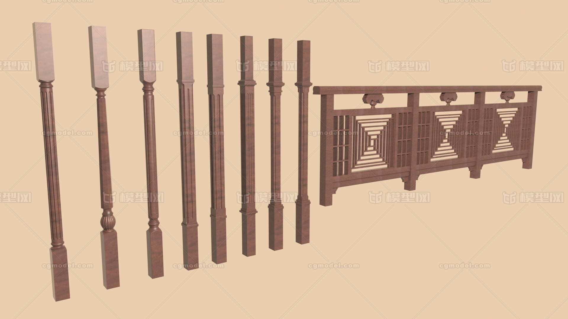 中式护栏 中式栏杆模型-场景部件模型库-3ds Max(.max)模型下载-cg模型网