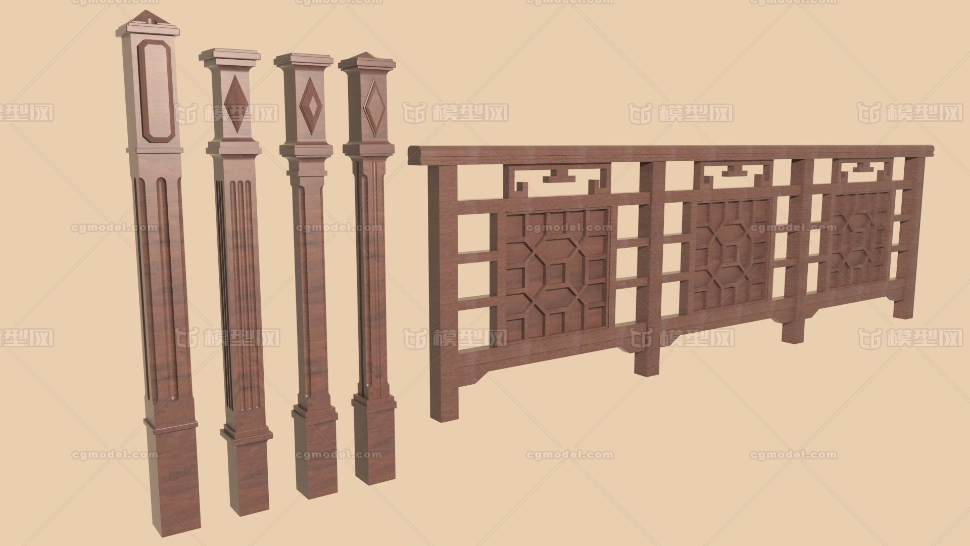 中式护栏 中式栏杆模型-场景部件模型库-3ds Max(.max)模型下载-cg模型网