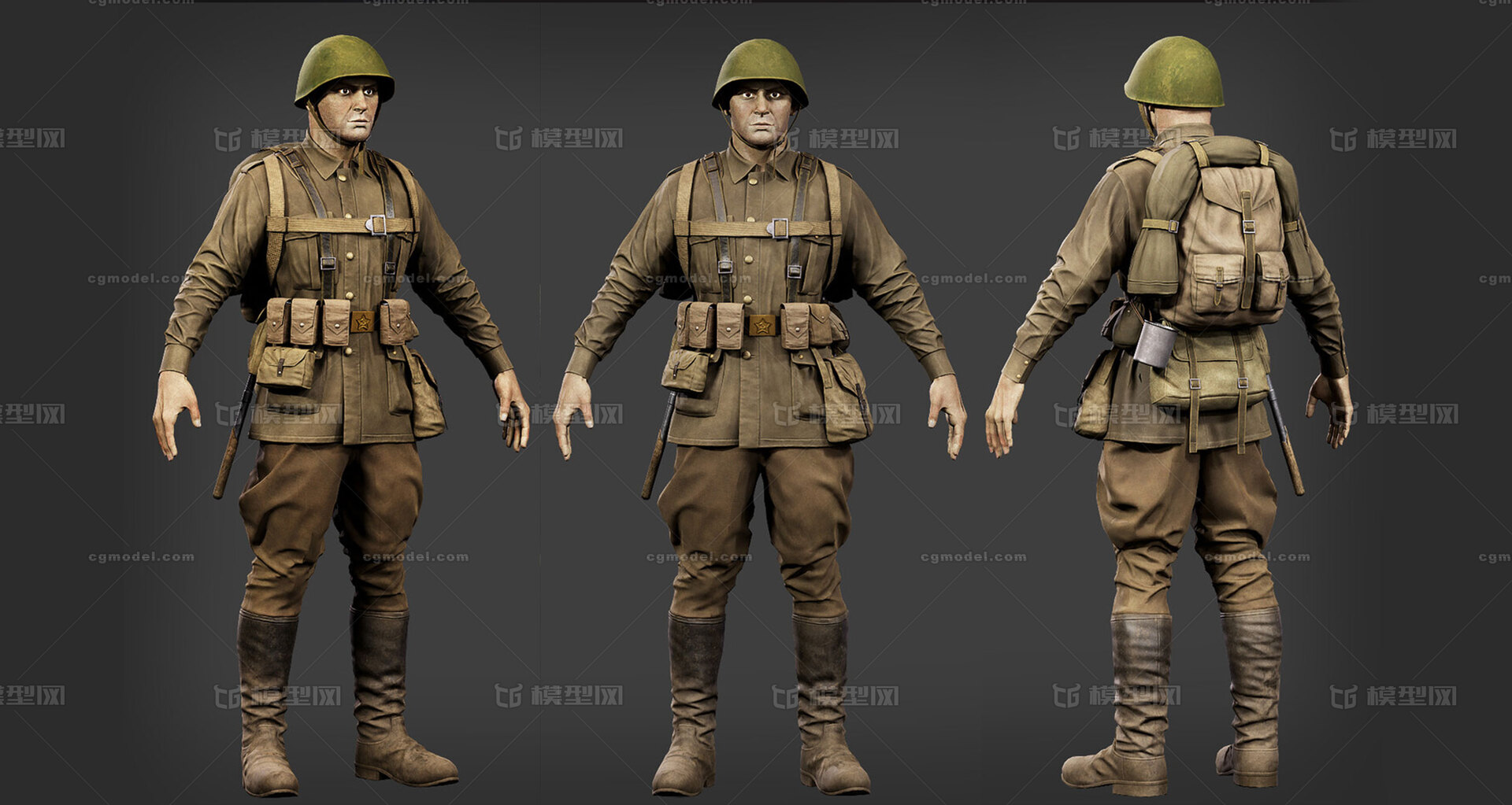 二战苏联士兵美国大兵军人战士当兵外国士兵模型-男人模型库-Blender(.blend)模型下载-cg模型网
