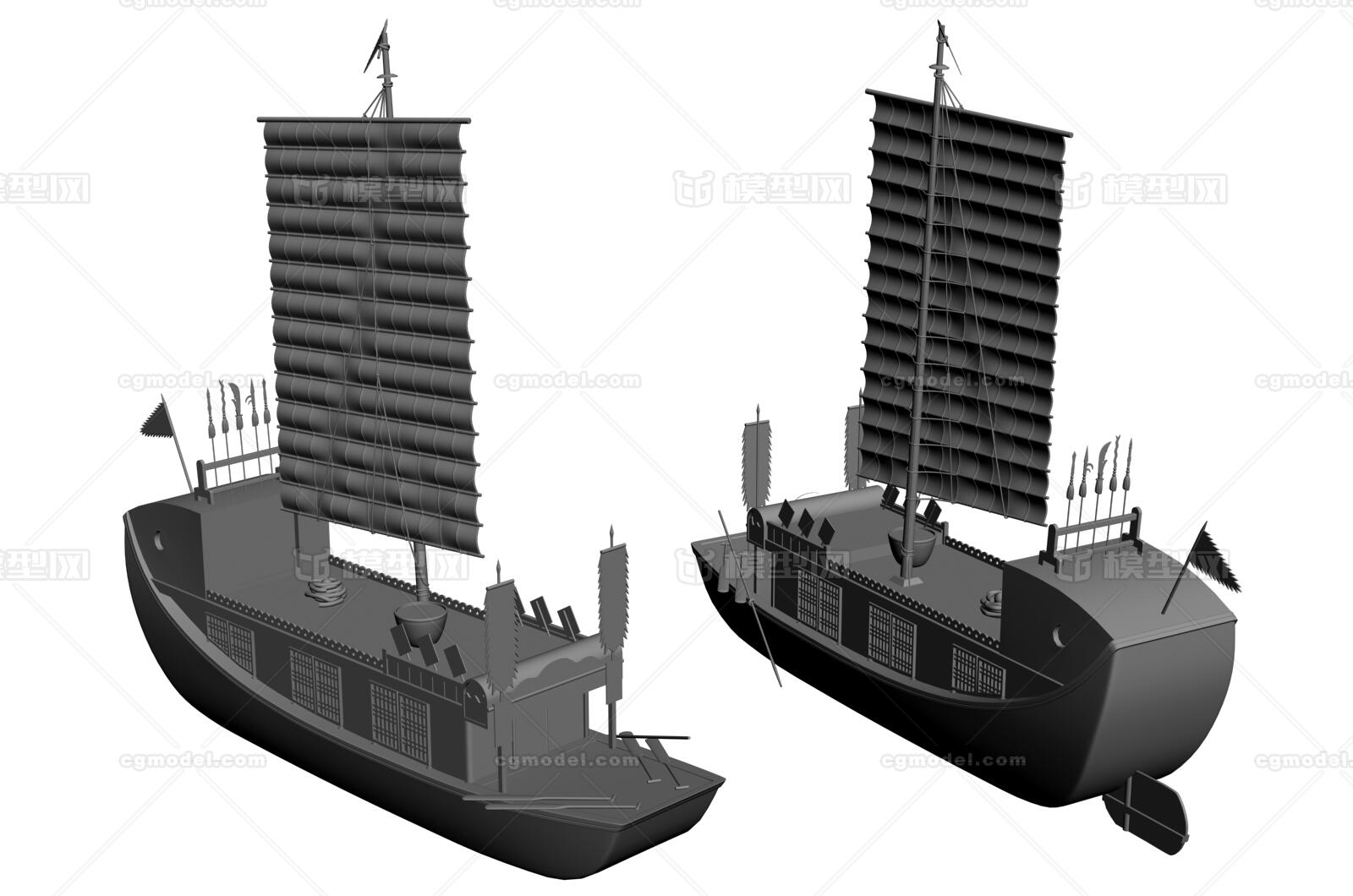 古代官船 木帆船模型-古代船/仿古船模型库-FBX(.fbx)模型下载-cg模型网
