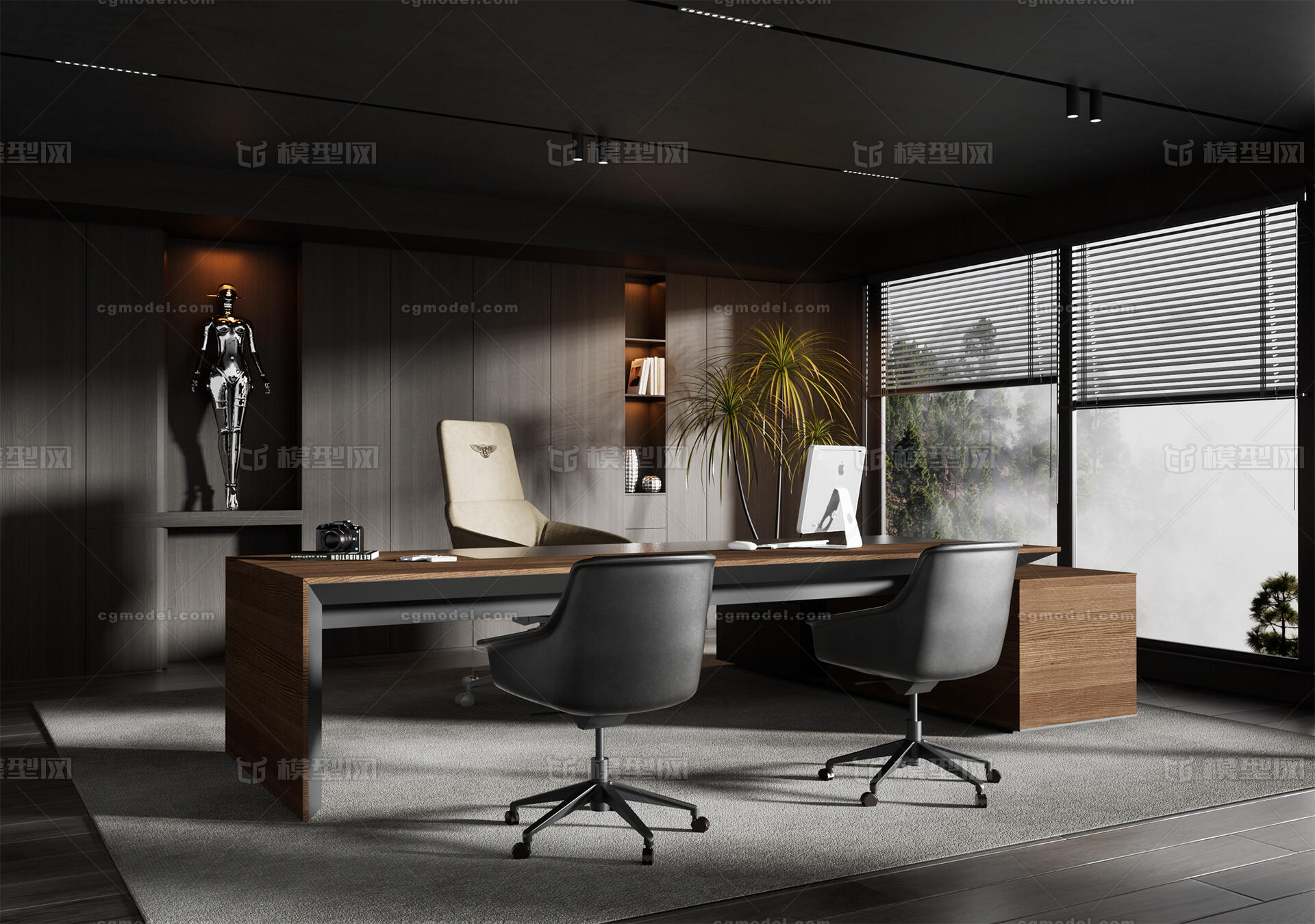 C4D现代办公室桌椅书房场景OC工程模型-书房模型库-Cinema 4D(.c4d)模型下载-cg模型网
