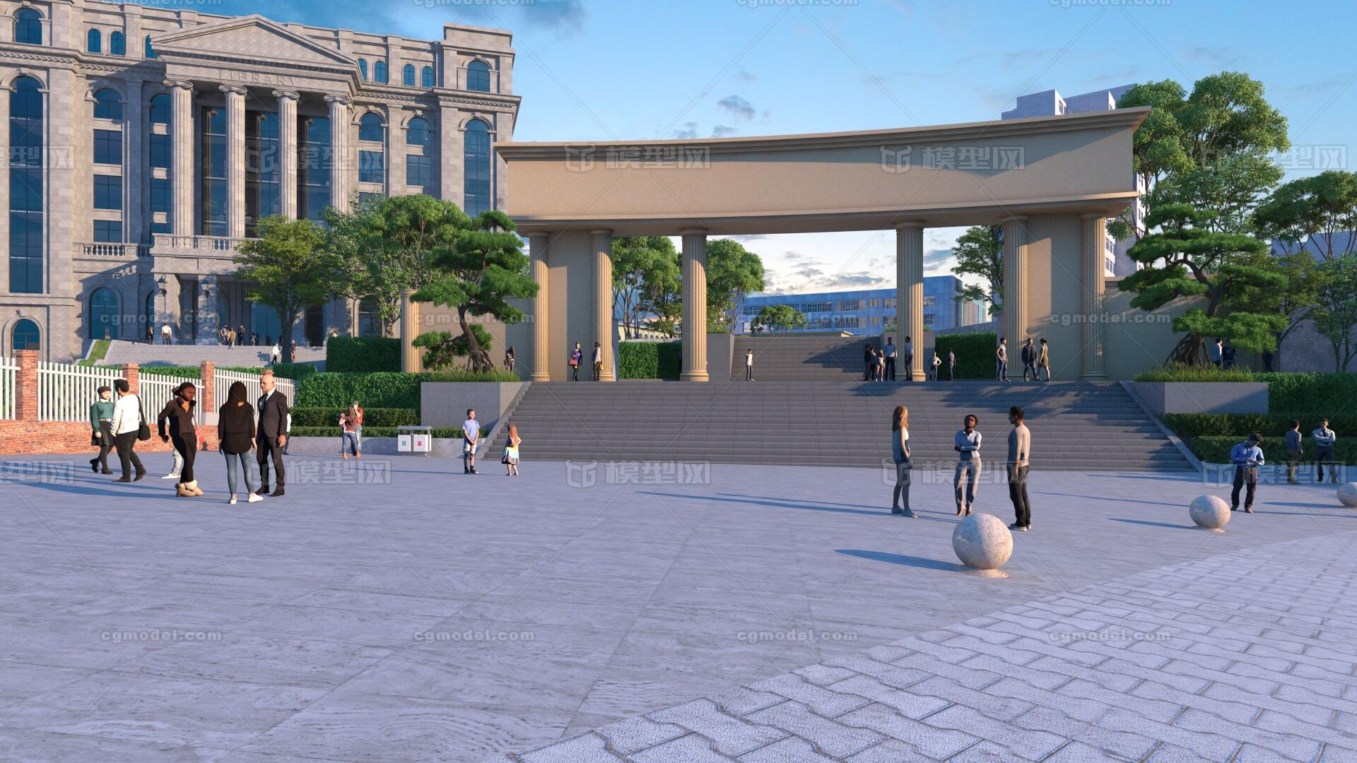 校园门口 政府门口模型-现代场景模型库-3ds Max(.max)模型下载-cg模型网