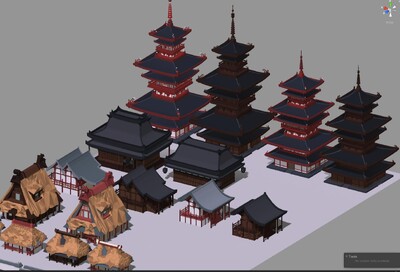 FBX中国风房屋古代建筑塔楼牌坊门楼院墙茅草屋木屋Unity模型-场景部件模型库-FBX(.fbx)模型下载-cg模型网