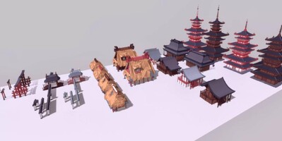 FBX中国风房屋古代建筑塔楼牌坊门楼院墙茅草屋木屋Unity模型-场景部件模型库-FBX(.fbx)模型下载-cg模型网
