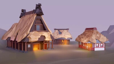 FBX中国风房屋古代建筑塔楼牌坊门楼院墙茅草屋木屋Unity模型-场景部件模型库-FBX(.fbx)模型下载-cg模型网