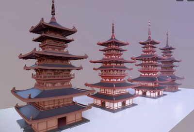 FBX中国风房屋古代建筑塔楼牌坊门楼院墙茅草屋木屋Unity模型-场景部件模型库-FBX(.fbx)模型下载-cg模型网