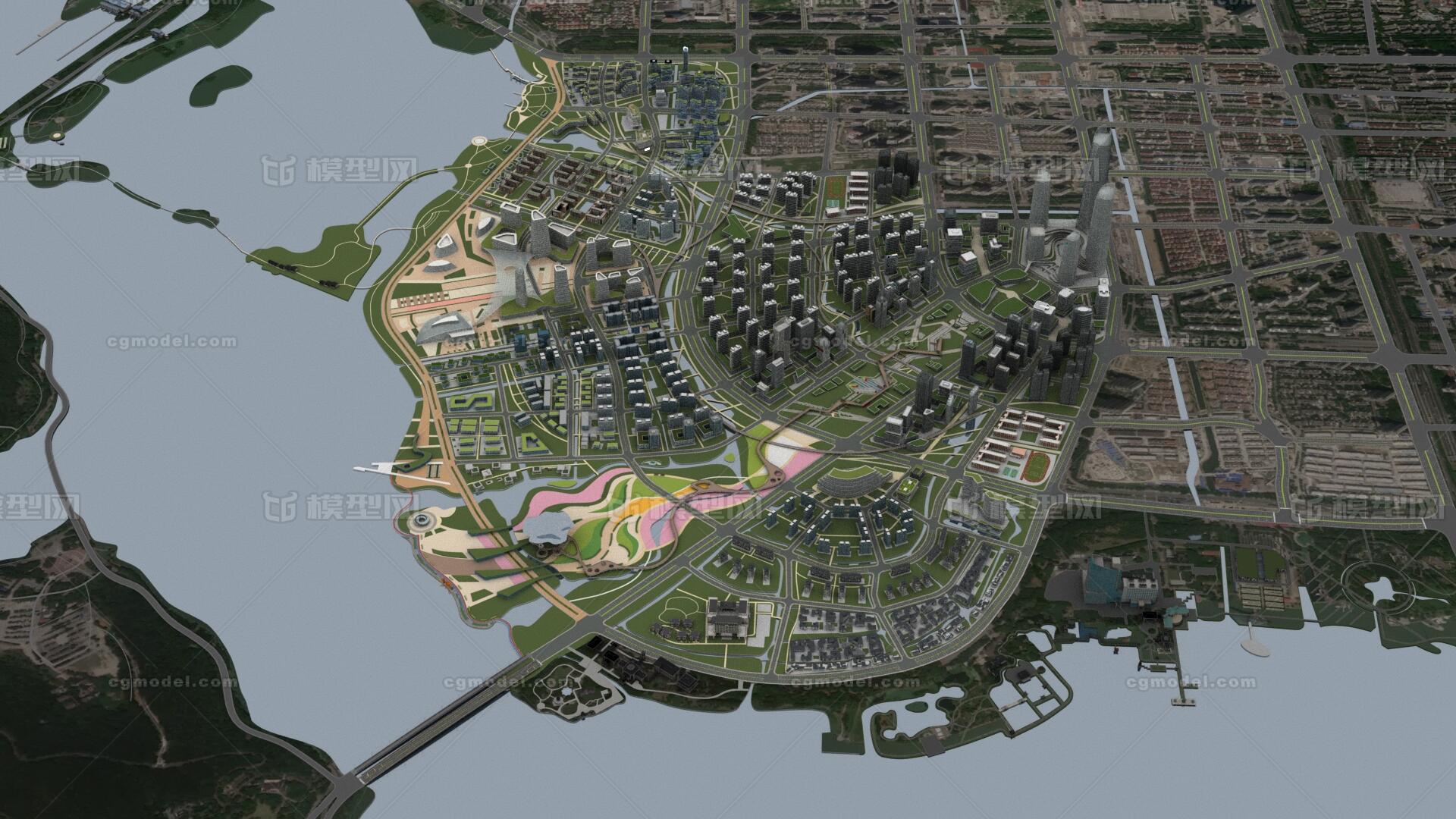 无锡-滨湖区-蠡湖片区规划3D模型 蠡湖中央公园片区模型-地形模型库-3ds Max(.max)模型下载-cg模型网