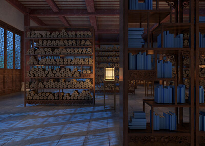 古代室内书架场景 藏经阁模型-古代场景模型库-3ds Max(.max)模型下载-cg模型网